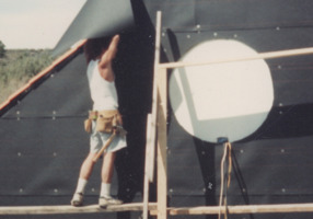 Todd Coash, president of 
NORTH STAR CONSTRUCTION & REMODELING CO. INC. CRC1330674, preparing his Durango Colorado house for stucco. Circa. 1993